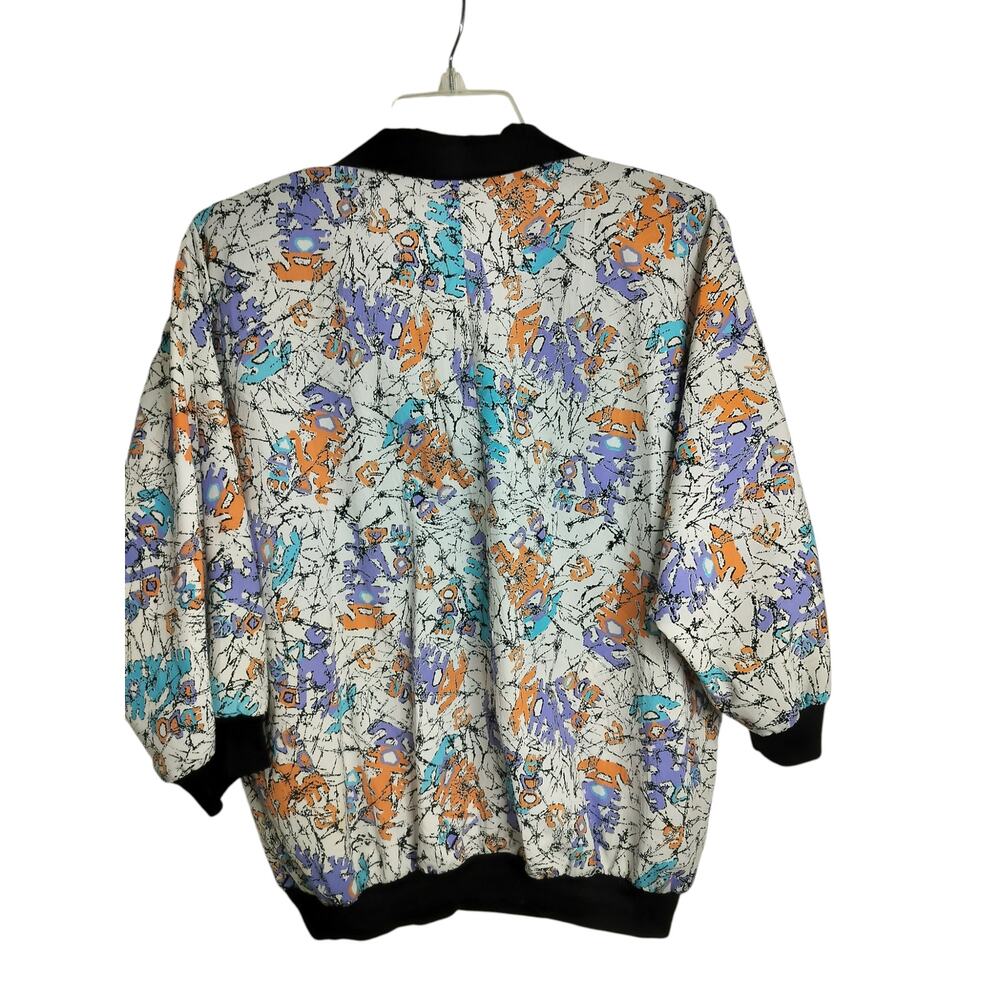 5191)Vtg 80s Teddi Sport Abstract Geoprint Chevron Dolman sleeve Oversize Top M? - Picture 2 of 8